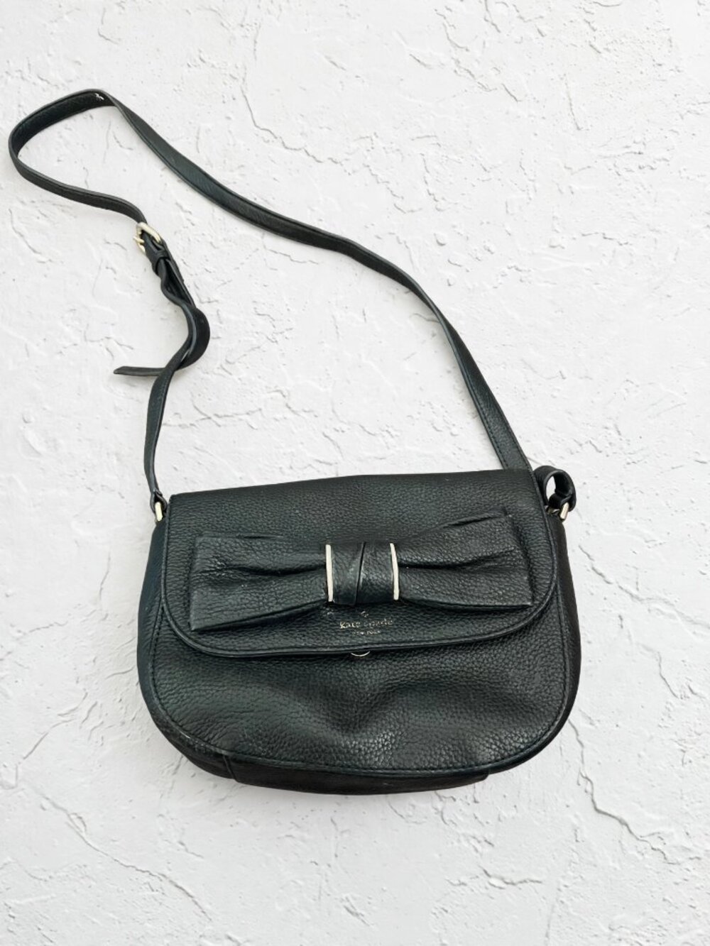 kate spade New York Black Pebbled Leather Bow Crossbody Bag Coquette